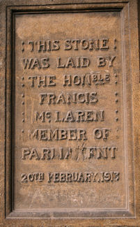 Foundation stone laid by hon Francis Mclaren MP 20 February 1913